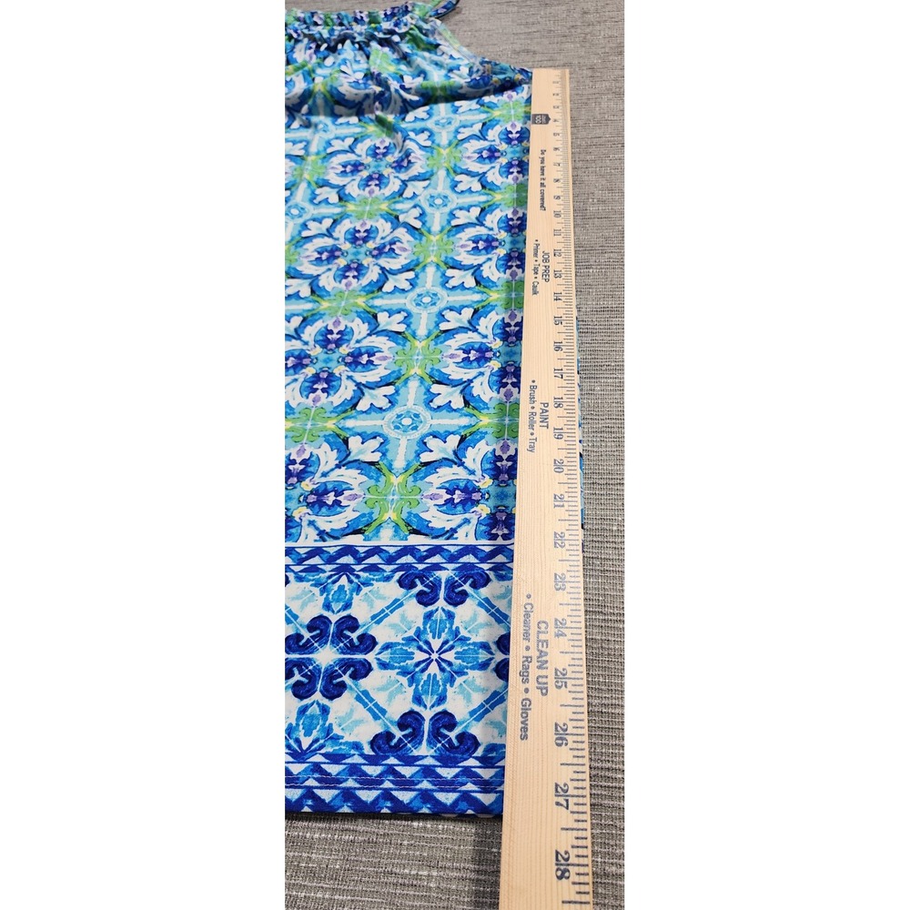 London Times Blue Green Tile Print Ruffle Halter Shift Dress Womens Size 6 - Picture 7 of 11